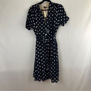Joanie Clothing Barb Polka Dot Tea Dress - Navy Blue UK16 US12 20s 40s vintage